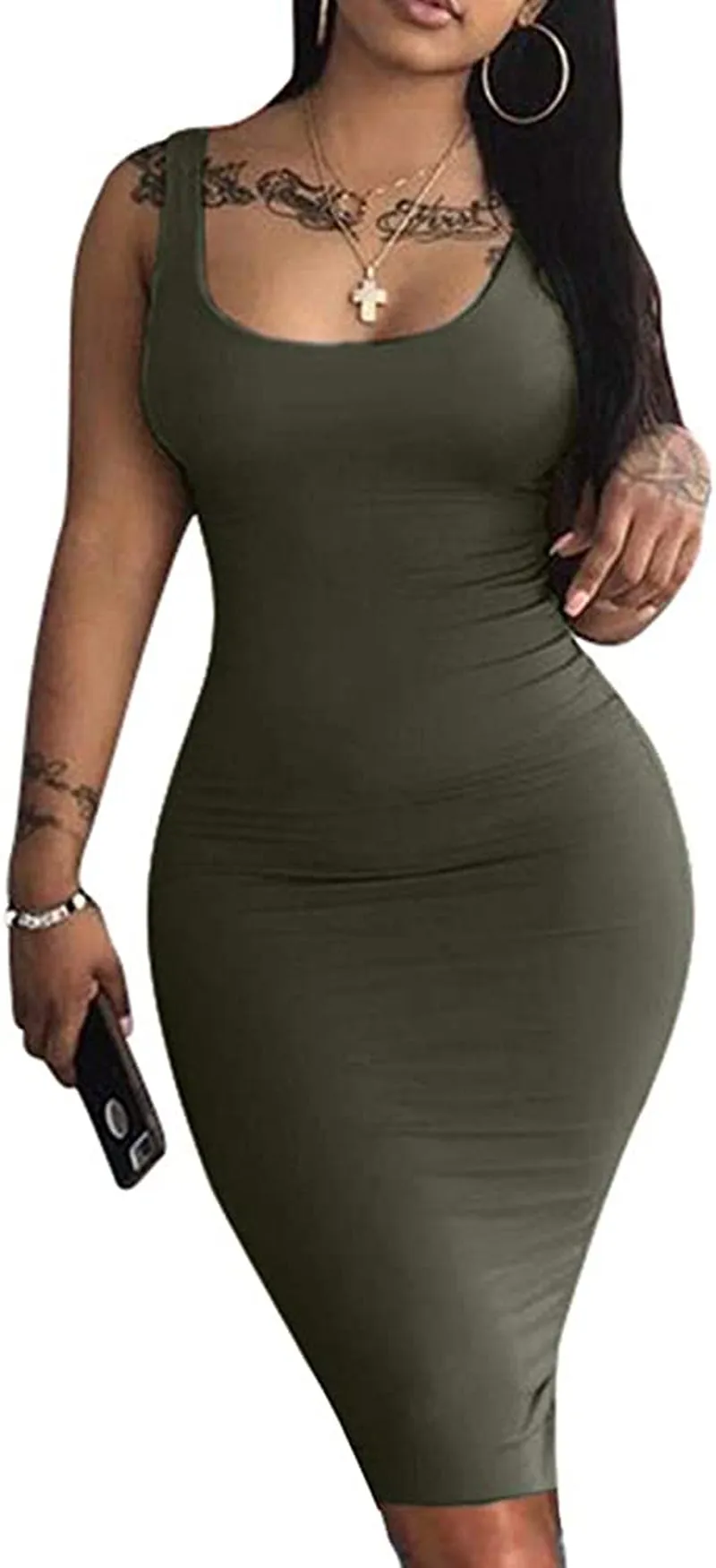 Women's Sexy Bodycon Tank Dress Sleeveless Basic Midi Club Dresses