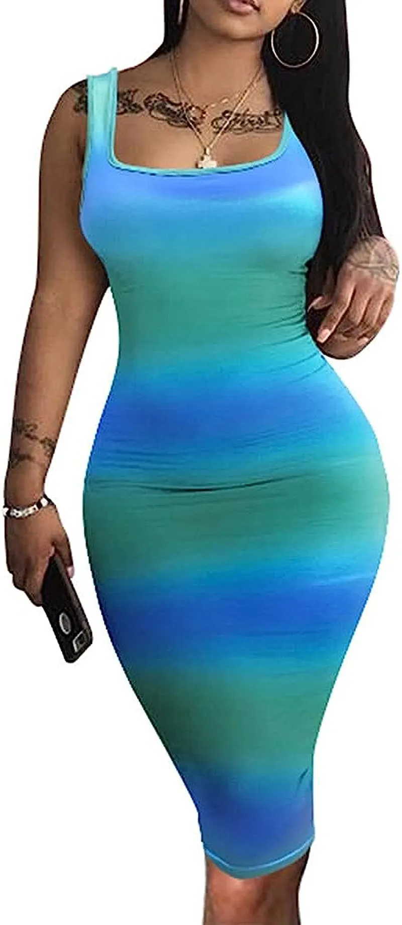 Women's Sexy Bodycon Tank Dress Sleeveless Basic Midi Club Dresses