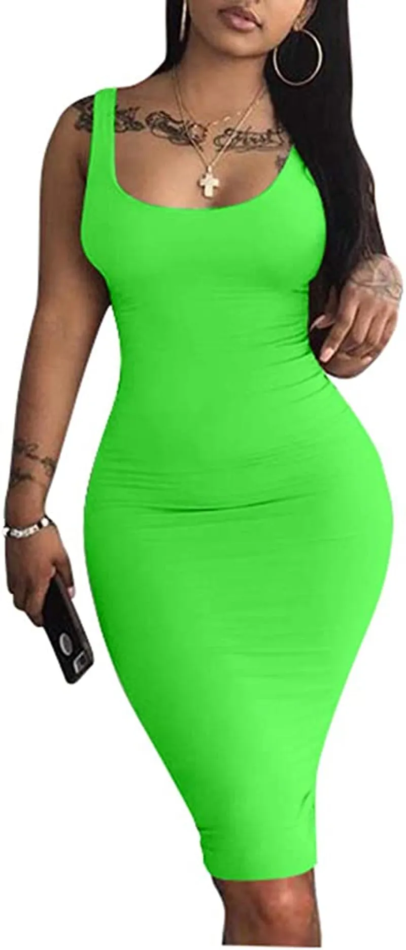 Women's Sexy Bodycon Tank Dress Sleeveless Basic Midi Club Dresses