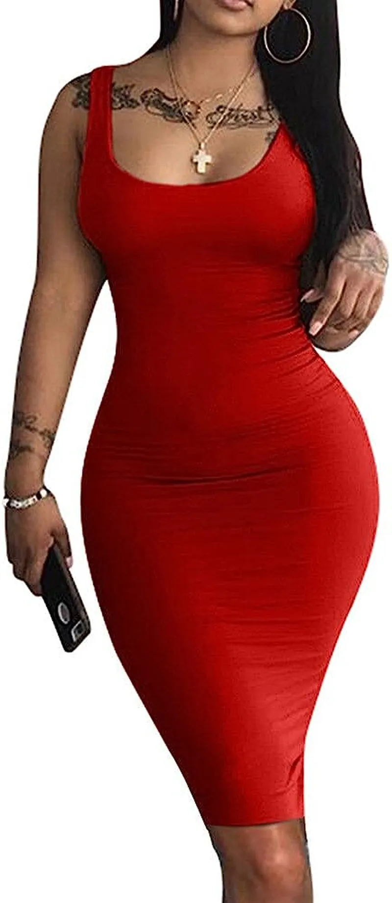 Women's Sexy Bodycon Tank Dress Sleeveless Basic Midi Club Dresses