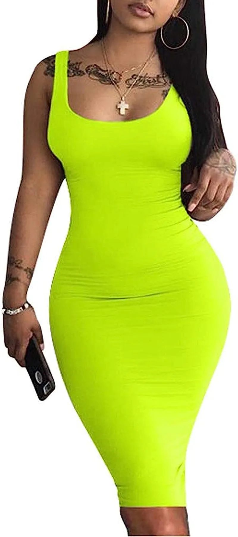 Women's Sexy Bodycon Tank Dress Sleeveless Basic Midi Club Dresses