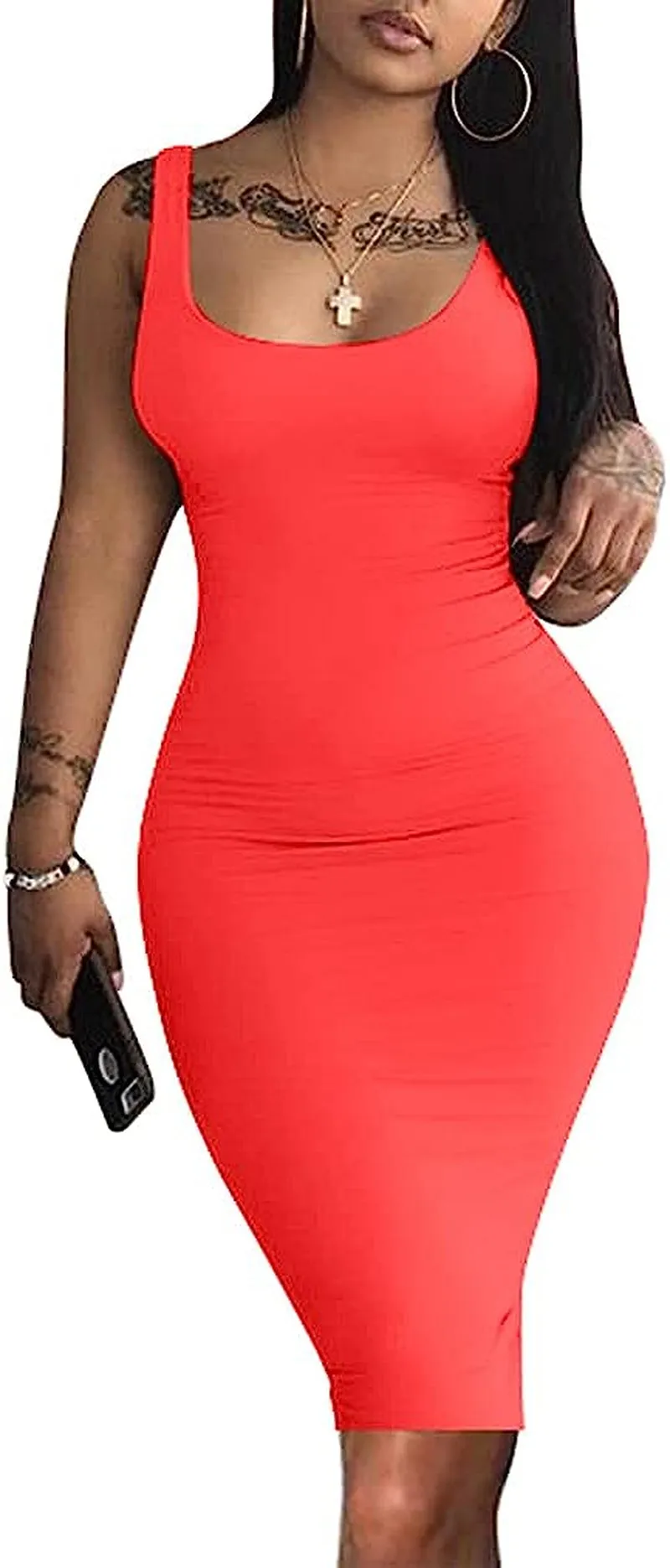 Women's Sexy Bodycon Tank Dress Sleeveless Basic Midi Club Dresses