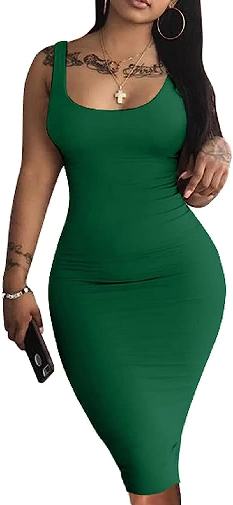 Women's Sexy Bodycon Tank Dress Sleeveless Basic Midi Club Dresses