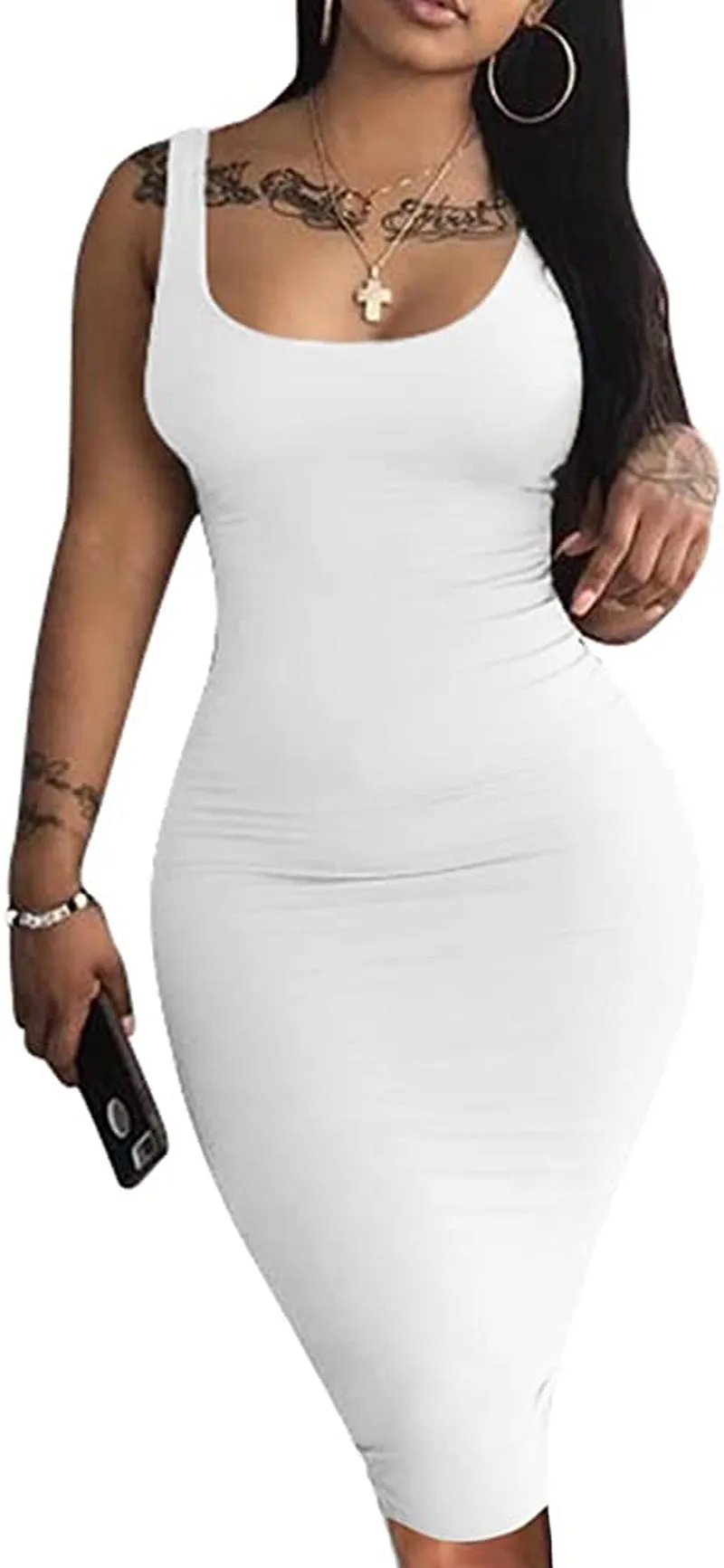 Women's Sexy Bodycon Tank Dress Sleeveless Basic Midi Club Dresses