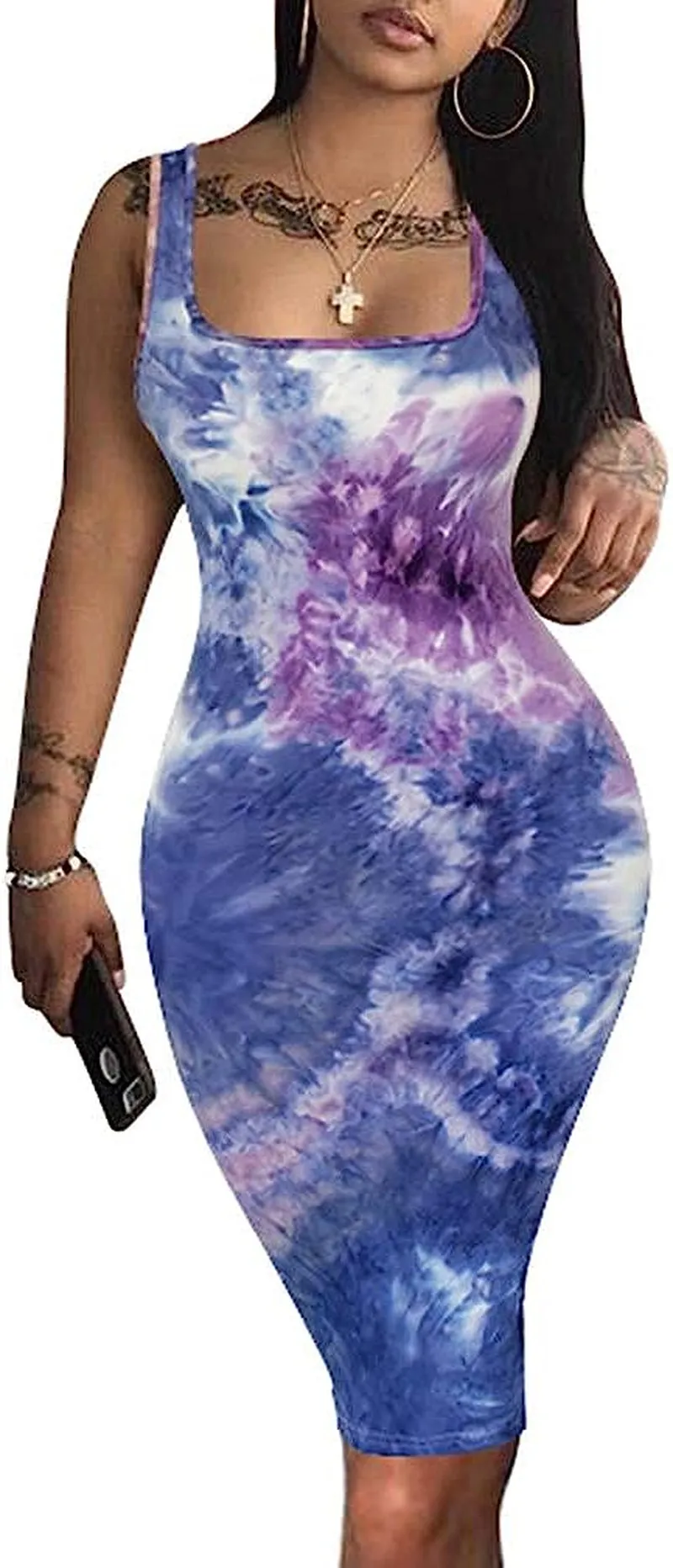 Women's Sexy Bodycon Tank Dress Sleeveless Basic Midi Club Dresses