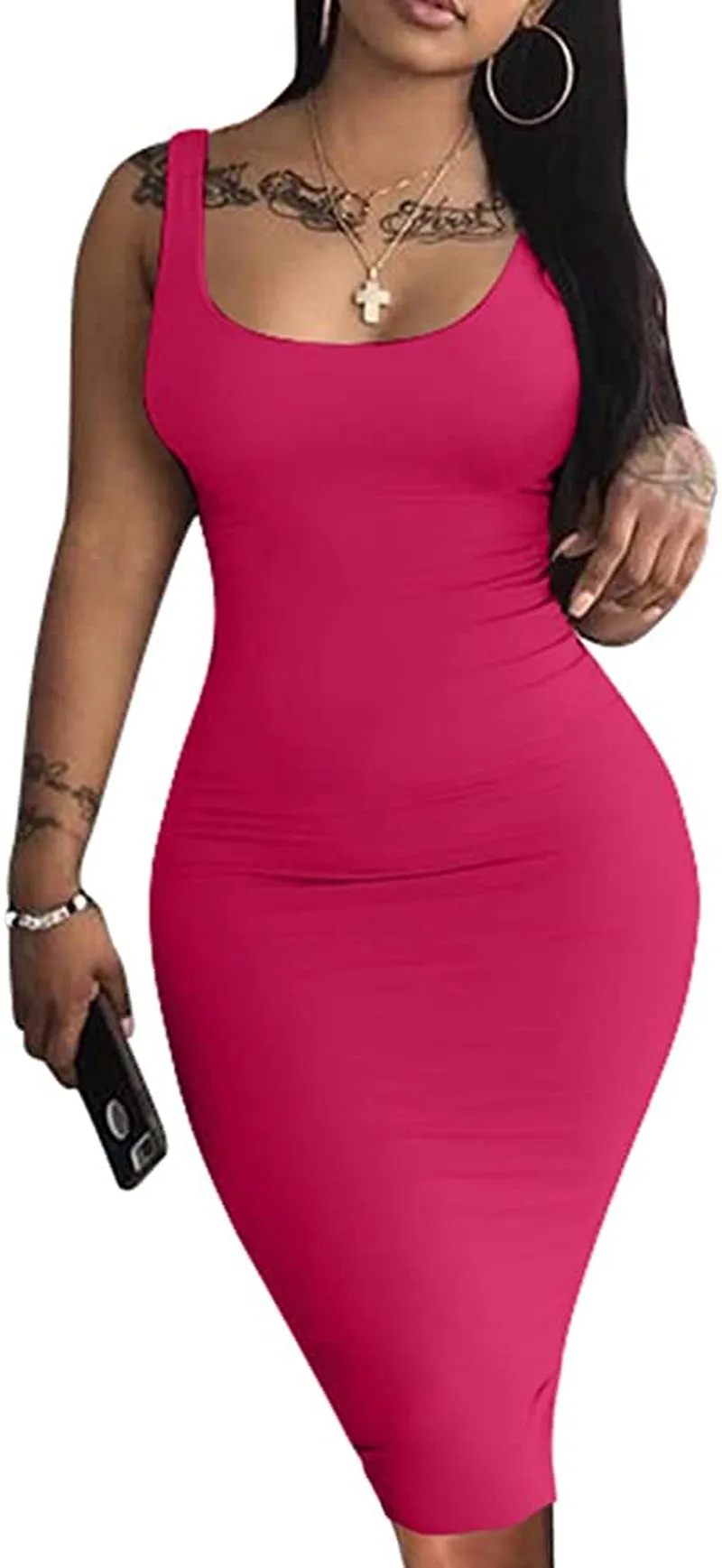 Women's Sexy Bodycon Tank Dress Sleeveless Basic Midi Club Dresses